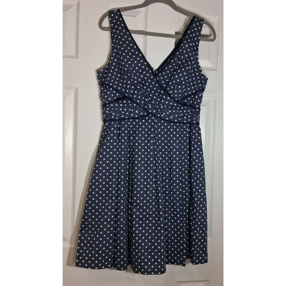 Nine west womens size 10 shift dress polka dot blue white